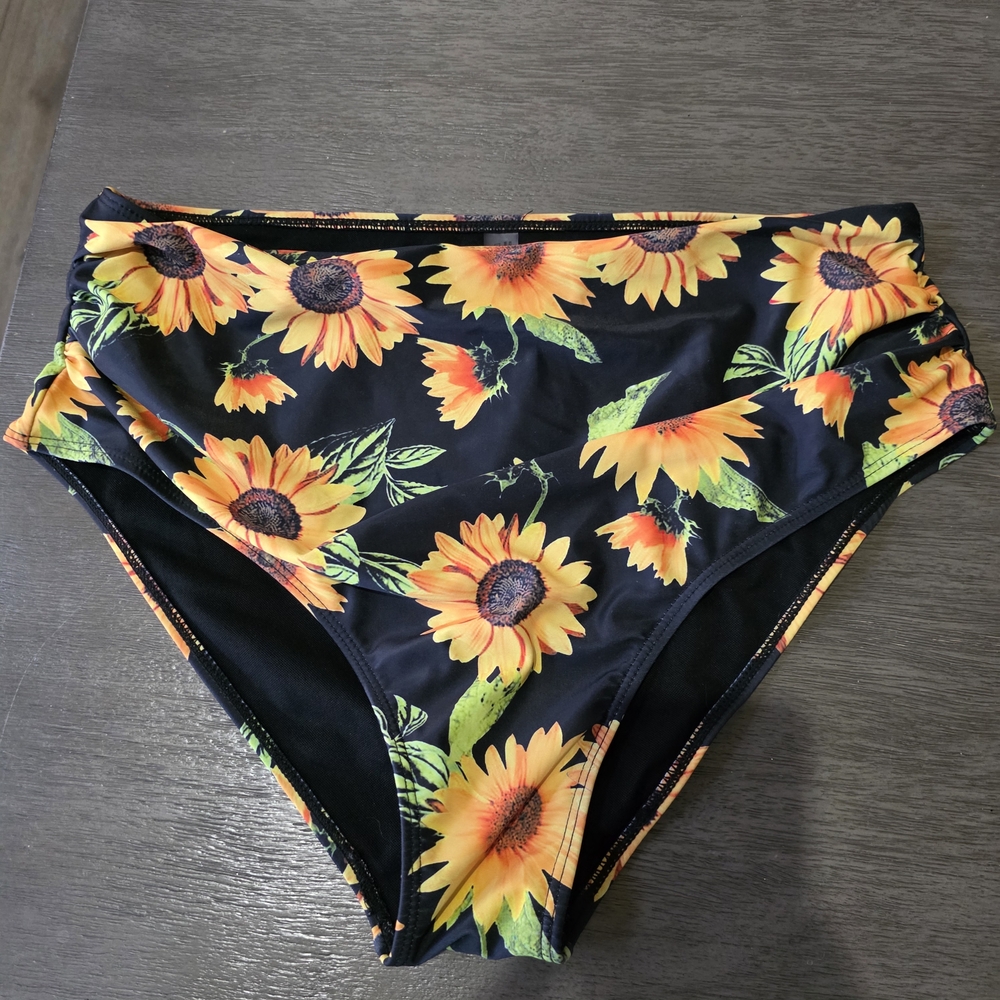 SHEIN Black and Yellow Sunflower Bikini Bottom